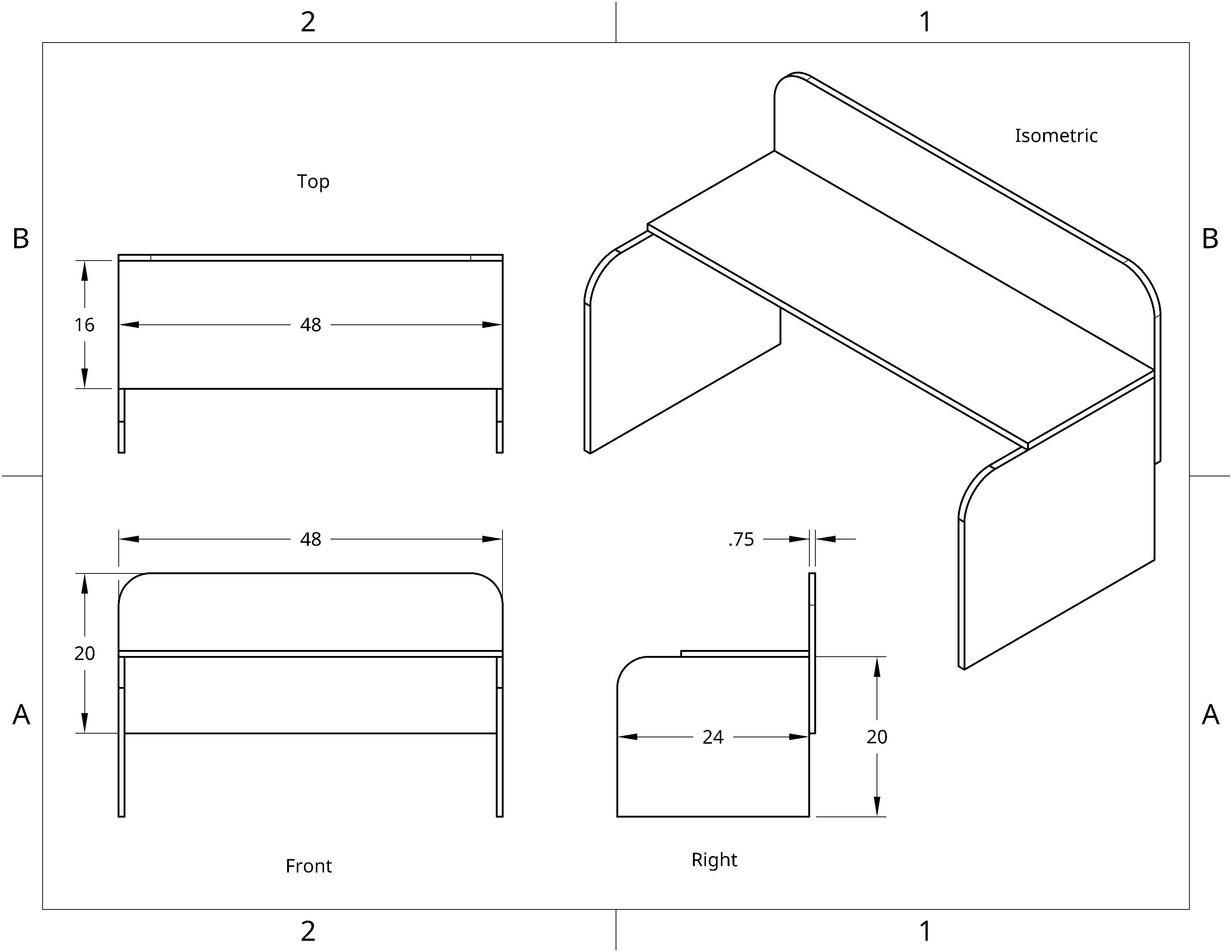 Drawing of the simple diy desk